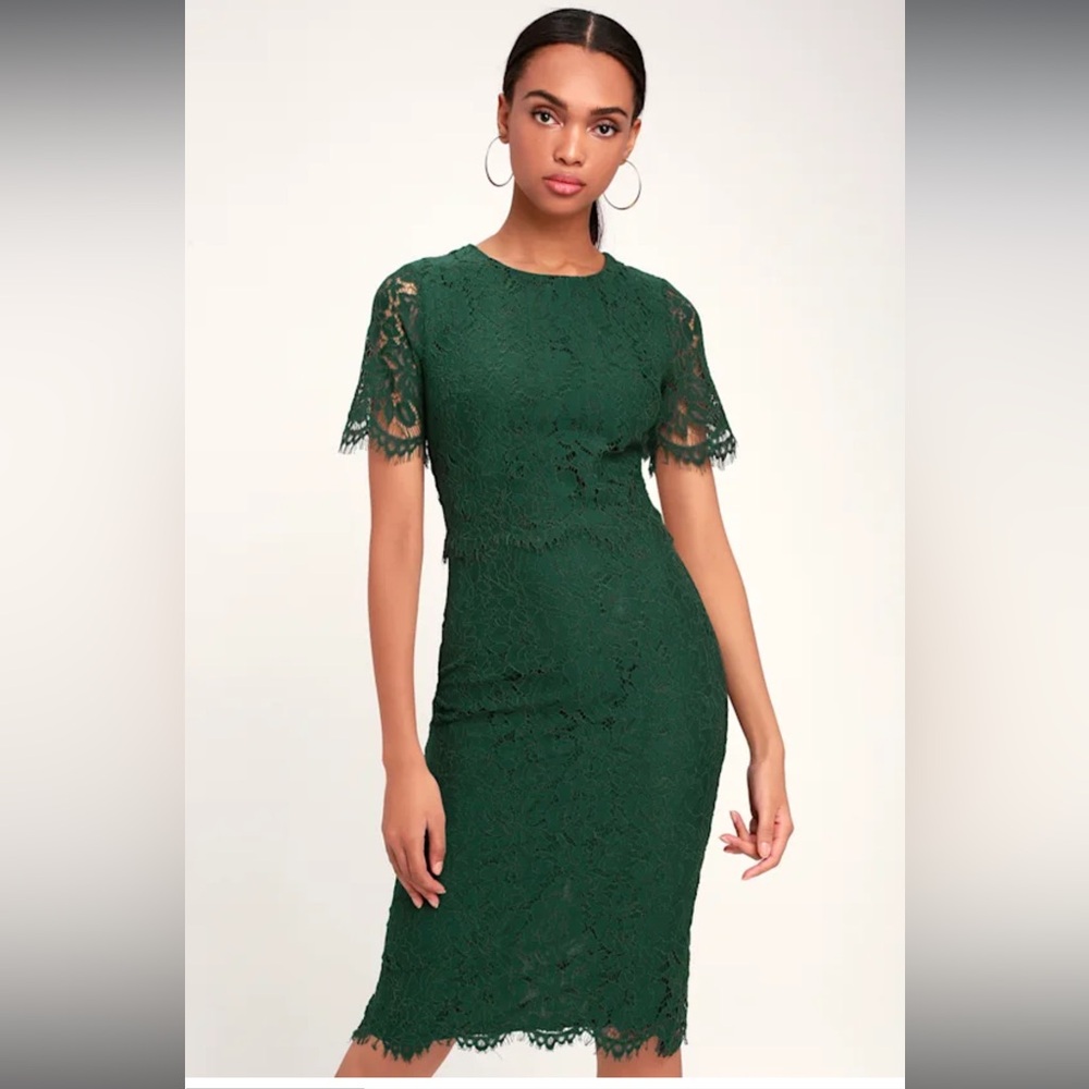 Lulu's Devotion Forest Green Lace Midi Dress